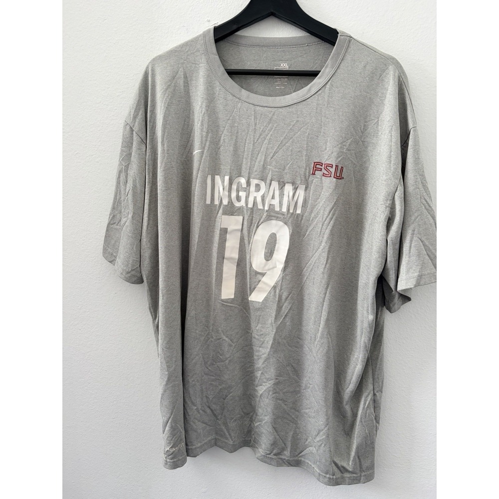 Nike FSU Florida State Seminoles Ingram 19 Jersey T-Shirt Mens XXL Gray Fit Dry